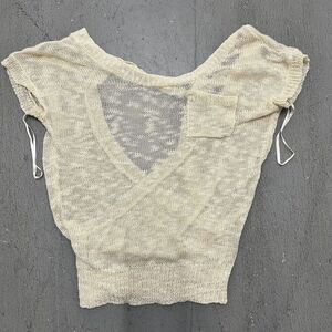 Tulle Women's Beige Short Sleeve Lightweight Blouse V-Neck in Back‎ Size S/P